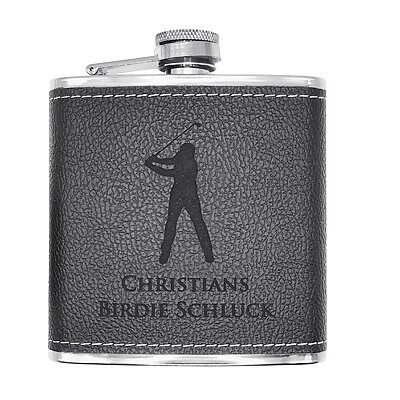 Schwarzer Flachmann mit Gravur Birdie Schluck