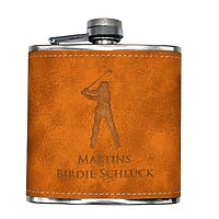 Brauner Lederflachmann mit Gravur Birdie Schluck