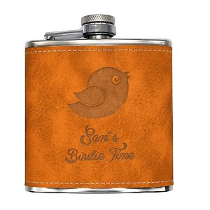 Birdie Time Golf Flachmann cognacbraun mit Namen