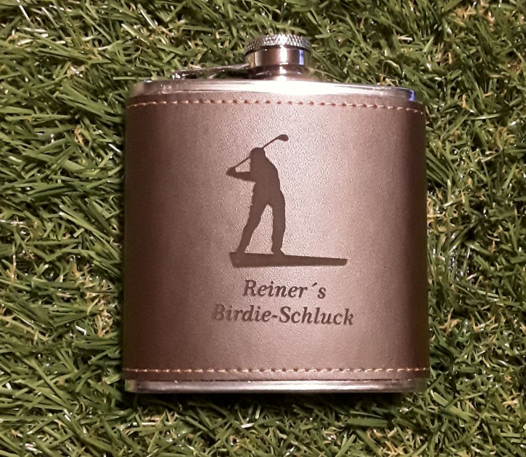 World's Best Golfer Flachmann – 6 Unzen Edelstahl, PU-Lederhülle Hellbraun, Mit Gravur, 9,5 X 9,5 X 2 Cm