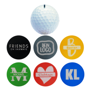 Golf Ballmarker aus Metall personalisiert schwarz rot grün blau gold silber