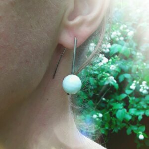 Golfschmuck Ohrhänger Silber mit weißem Achat-Stein