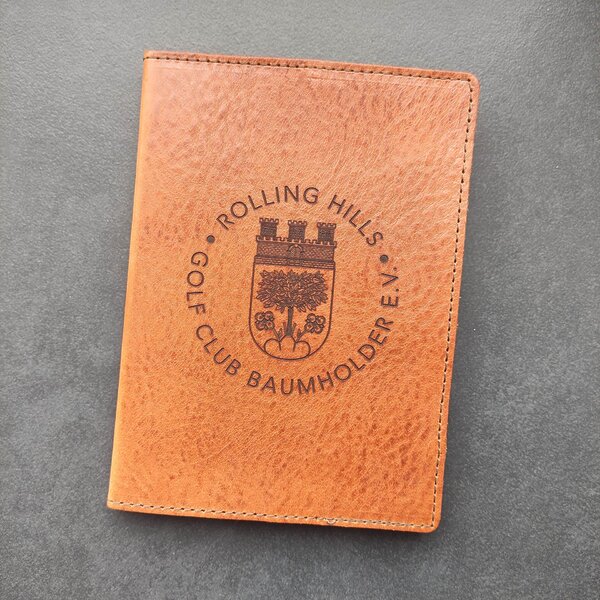 Scorekartenmappe Cognac Leder mit Logo