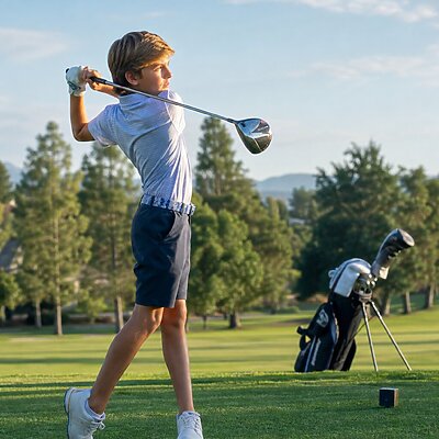 Junger Golfer am Abschlag
